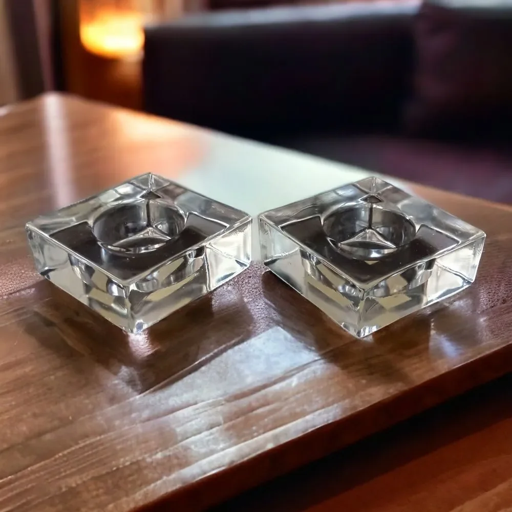2 IKEA Glass Candle Holders Icy Clear Christmas Square Ice Cube Votive Tealight.